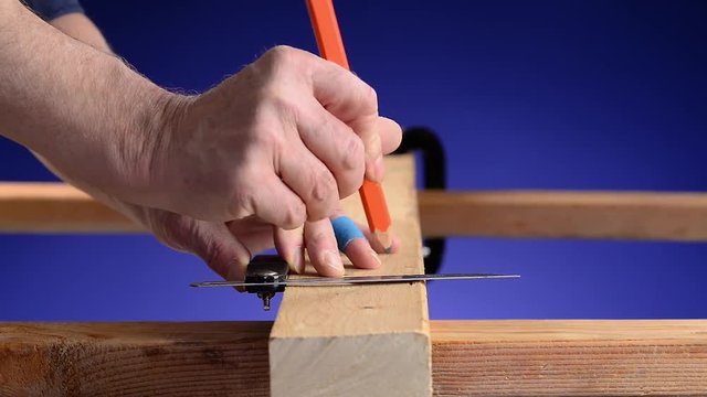 Saw Cut Mark with T-Square blue Bkgrd