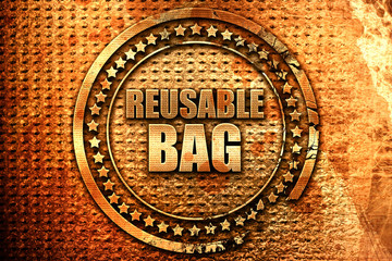 reusable bag, 3D rendering, grunge metal stamp