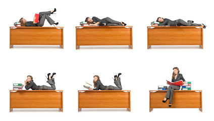 Busy businesswoman isolated on the white