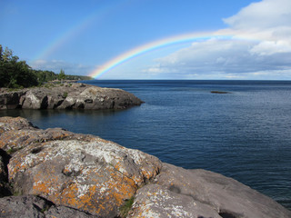 Naklejka na ściany i meble Double rainbow over Lake Superior's North Shore