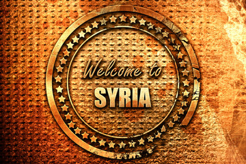 Welcome to syria, 3D rendering, grunge metal stamp