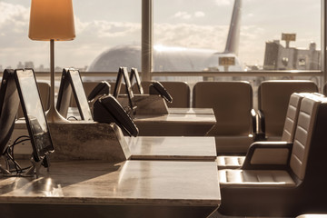 Airport lounge in afternoon sun