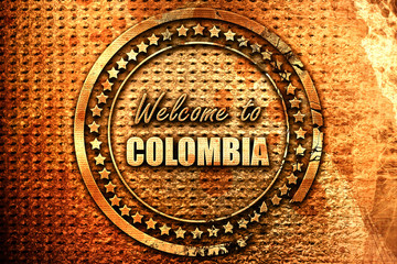 Welcome to colombia, 3D rendering, grunge metal stamp