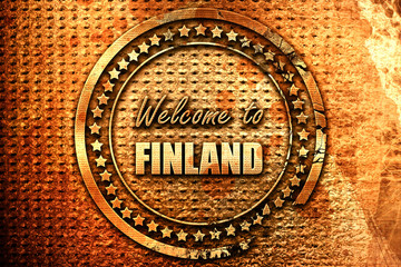 Welcome to finland, 3D rendering, grunge metal stamp