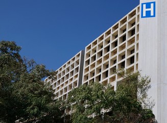 Hospital type building with H symbol