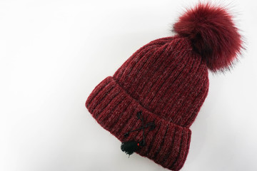 isolated red woman winter knitted hat