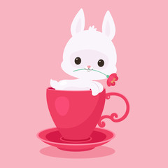 White rabbit/bunny in a tea/coffee cup