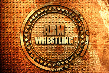 arm wrestling sign background, 3D rendering, grunge metal stamp