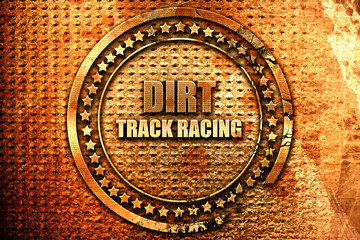 dirt track racing, 3D rendering, grunge metal stamp