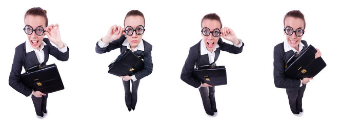 Funny businesswoman isolated on white