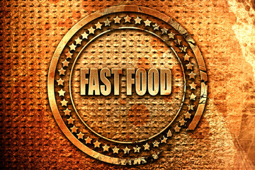 Delicious fast food, 3D rendering, grunge metal stamp