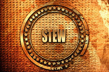 Delicious stew sign, 3D rendering, grunge metal stamp