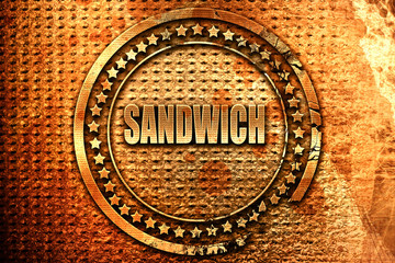 Delicious sandwich sign, 3D rendering, grunge metal stamp