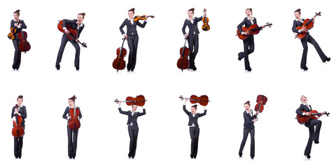 Woman fiddler isolated on white background