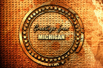 Greetings from michigan, 3D rendering, grunge metal stamp