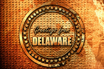 Greetings from delaware, 3D rendering, grunge metal stamp