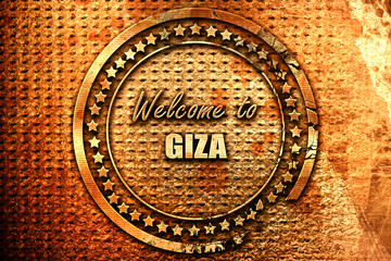 Welcome to giza, 3D rendering, grunge metal stamp