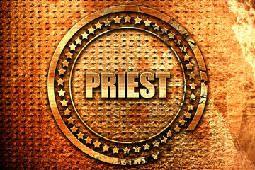priest, 3D rendering, grunge metal stamp