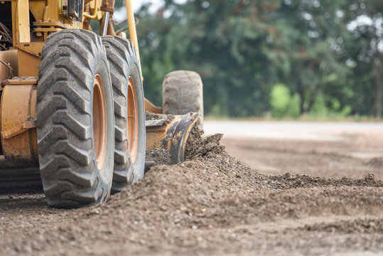 Road Making Construction Site With Motor Grader