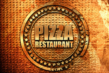 pizza restaurant, 3D rendering, grunge metal stamp