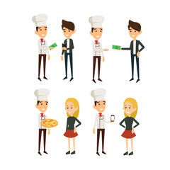 chef interaction character set flat illustration
