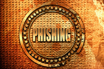 Phising fraud background, 3D rendering, grunge metal stamp