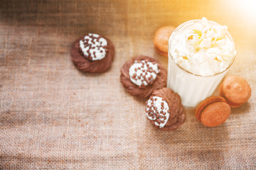 Chocolate milkshake with protection, popcorn