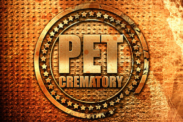 pet crematory, 3D rendering, grunge metal stamp