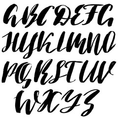 Hand drawn font made by dry brush strokes. Grunge style alphabet