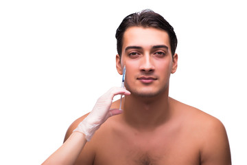 Man getting injection isolated on white