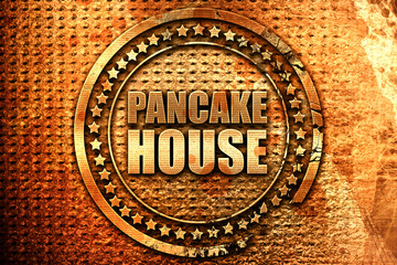 pancake house, 3D rendering, grunge metal stamp