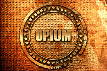 opium, 3D rendering, grunge metal stamp