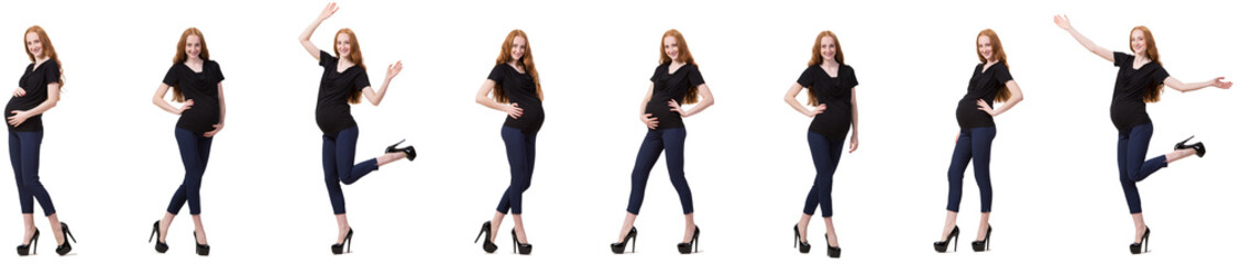 Pregnant woman in composite image isolated on white