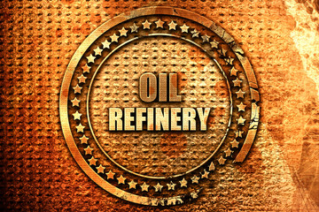 oil refinery, 3D rendering, grunge metal stamp