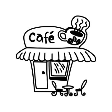 illustration vector hand drawn doodle of coffee shop isolated on white background