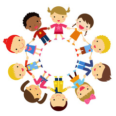 illustration children friends from around the world of various ethnic groups in circle