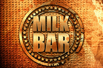 milk bar, 3D rendering, grunge metal stamp