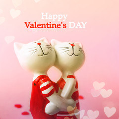 Cats - beautiful couple embrace on a pink background with hearts. Valentine's Day. Love