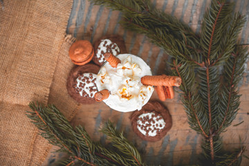 Chocolate milkshake with protection, popcorn