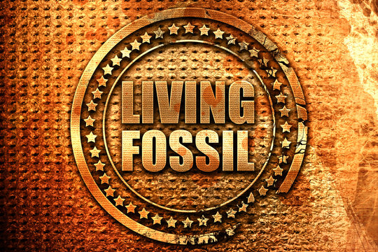 living fossil, 3D rendering, grunge metal stamp