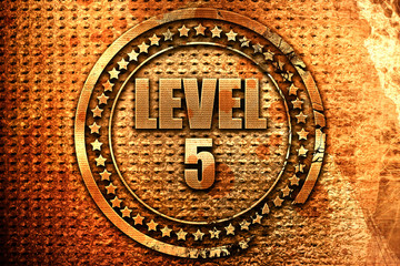 level 5, 3D rendering, grunge metal stamp