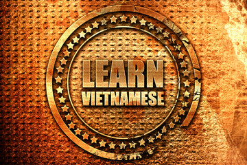 learn vietnamese, 3D rendering, grunge metal stamp
