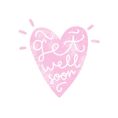 Get well soon. Heart silhouette with calligraphy. Vector art.