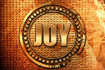 joy, 3D rendering, grunge metal stamp
