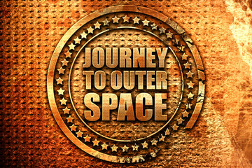 journey to outer space, 3D rendering, grunge metal stamp