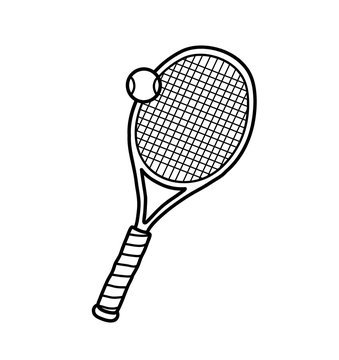 Tennis Ball Racket, a hand drawn vector doodle illustration of a tennis ball and racket.