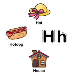 Alphabet Letter H-hat,hotdog,house illustration