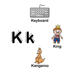 Alphabet Letter K-keyboard,king,kangaroo  illustration
