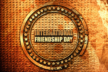 international friendship day, 3D rendering, grunge metal stamp