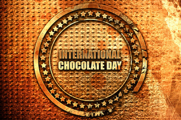 international chocolate day, 3D rendering, grunge metal stamp